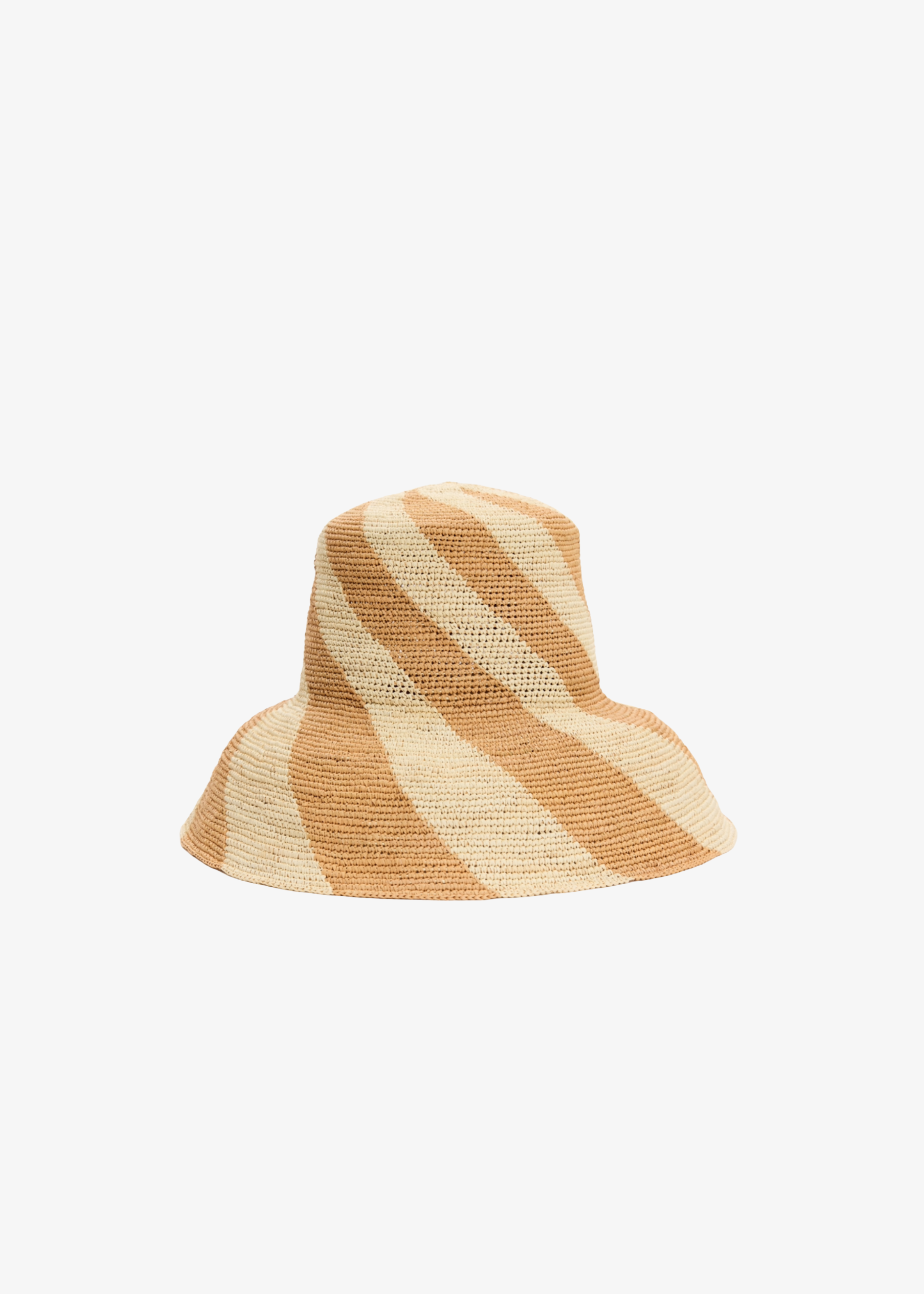 Letni kapelusz typu bucket PENICHE. Wykonany z naturalnej słomy. Kolor pomarańczowo beżowy, z motywem spirali. 