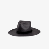 Czarny kapelusz panamski ze skórzanym paskiem