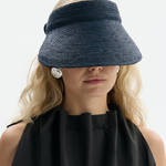 Daszek z naturalnej rafii i skóry caviar w kolorze granatowym