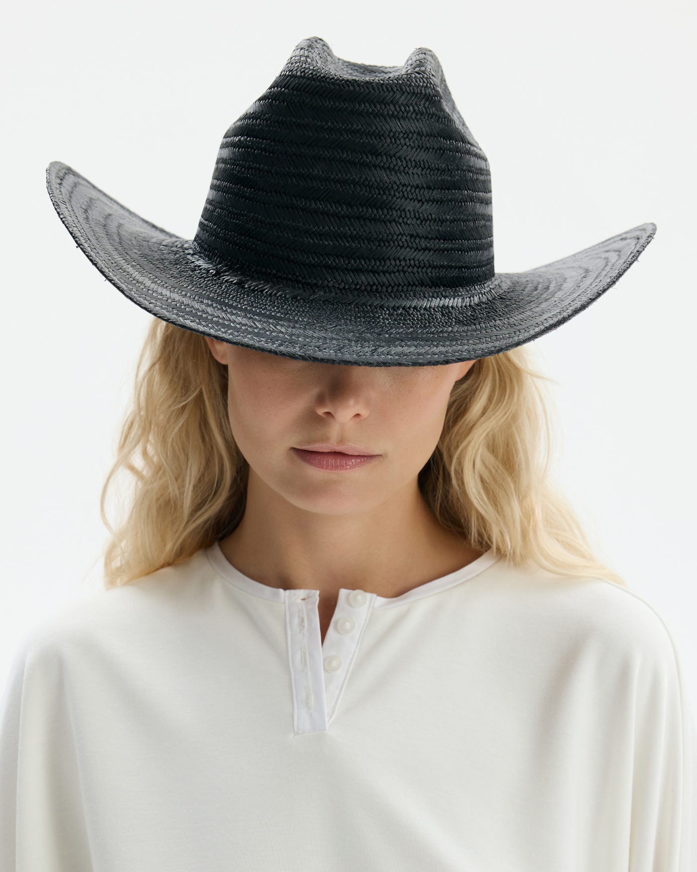 Kowbojski kapelusz z naturalnej trawy toquilla w kolorze czarnym