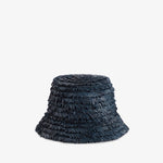 Granatowy bucket z naturalnej rafii z efektem frędzli